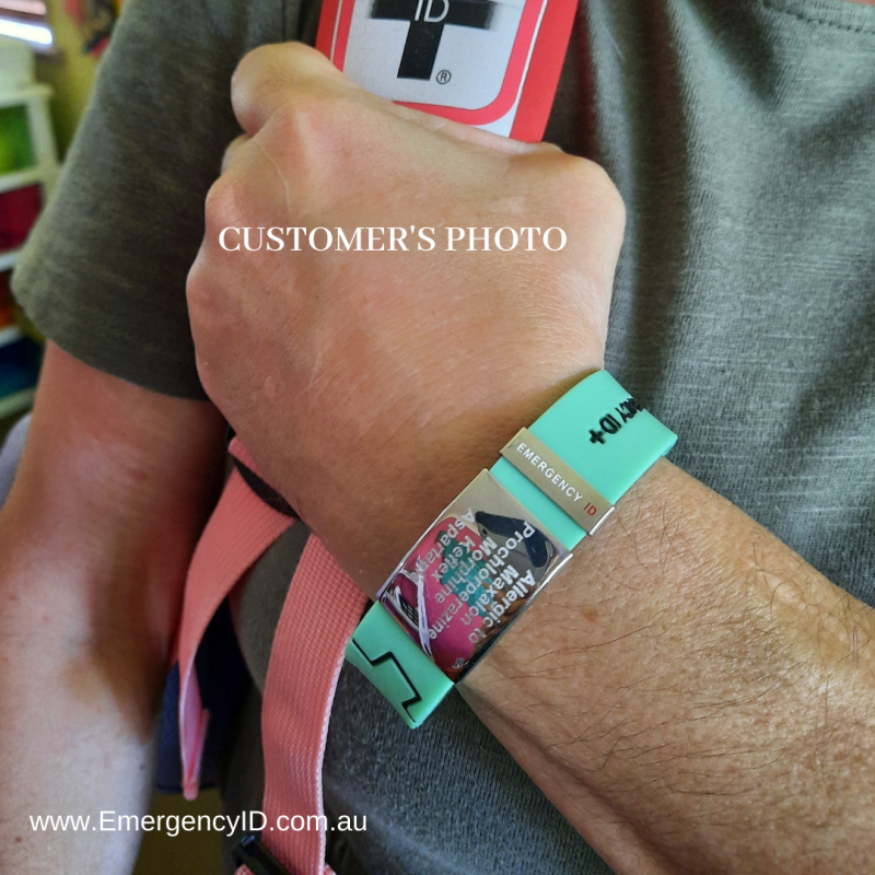CUSTOMER'S PHOTO Mint Silicone Wristband by Emergency ID medical alert bracelet
