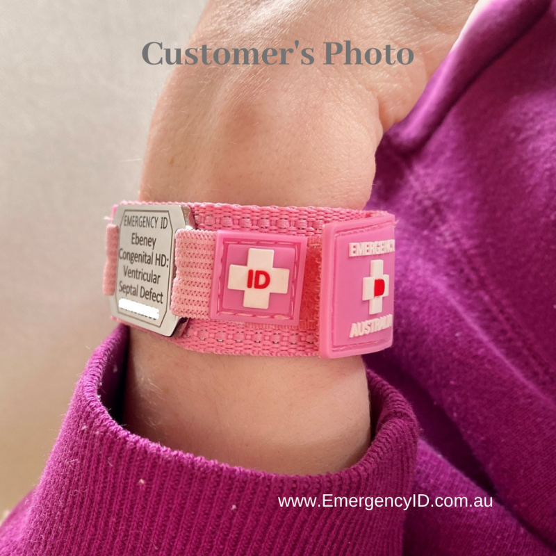 CUSTOMER'S PHOTO Pink Sports ID Wristband Emergency ID medical alert bracelet