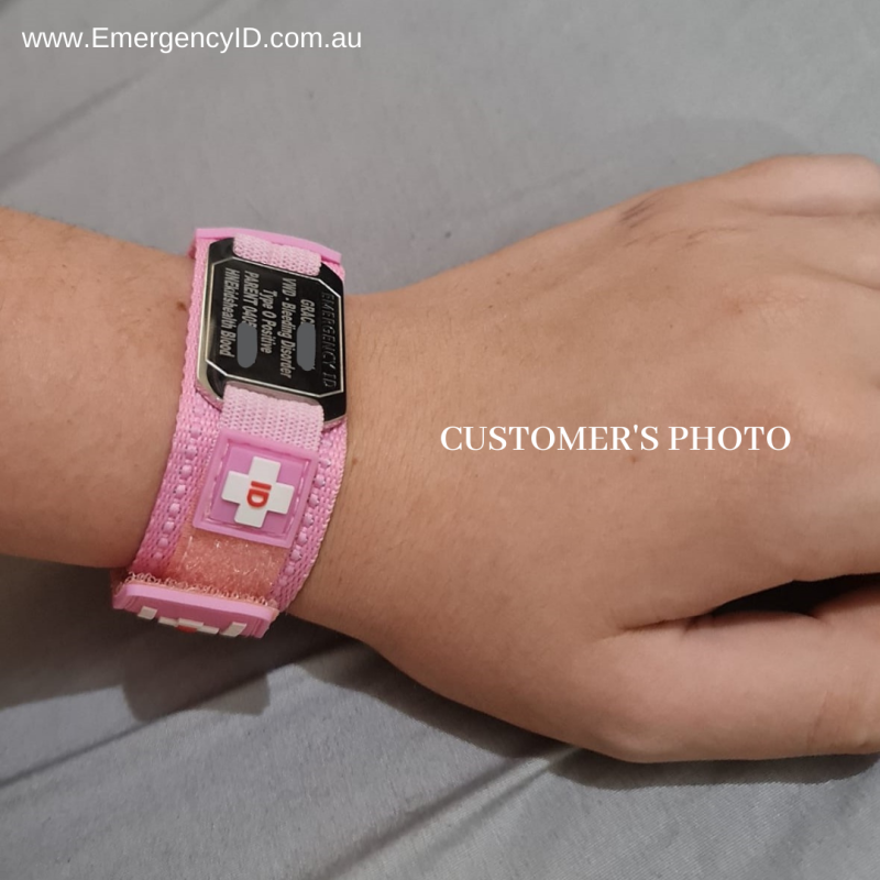 CUSTOMER'S PHOTO Pink Sports Wristband by Emergency ID medical alert bracelet