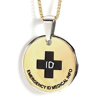 Round Gold and Black Emergency ID Australia medical alert pendant