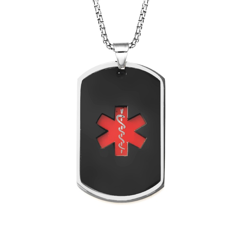 Medical ID - Stainless Steel Dog Tag Red