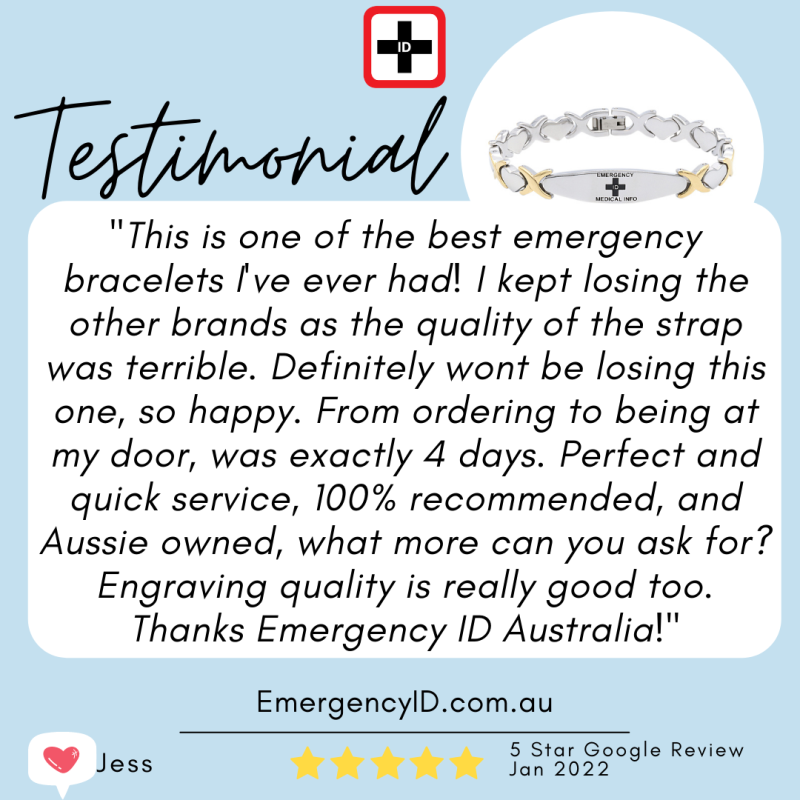 Jess 5 Star Google Review 22 Jan 2022 Emergency ID Australia medical alert bracelet