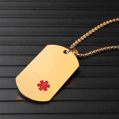Rectangular Corner Gold & Red Life Symbol Necklace Pendant - Emergency ...
