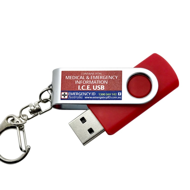 Emergency ID engraved USB holding medical and emergency information