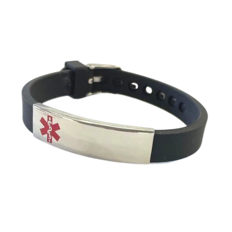 Black Rubber Wristband by Emergency ID Australia medical alerts