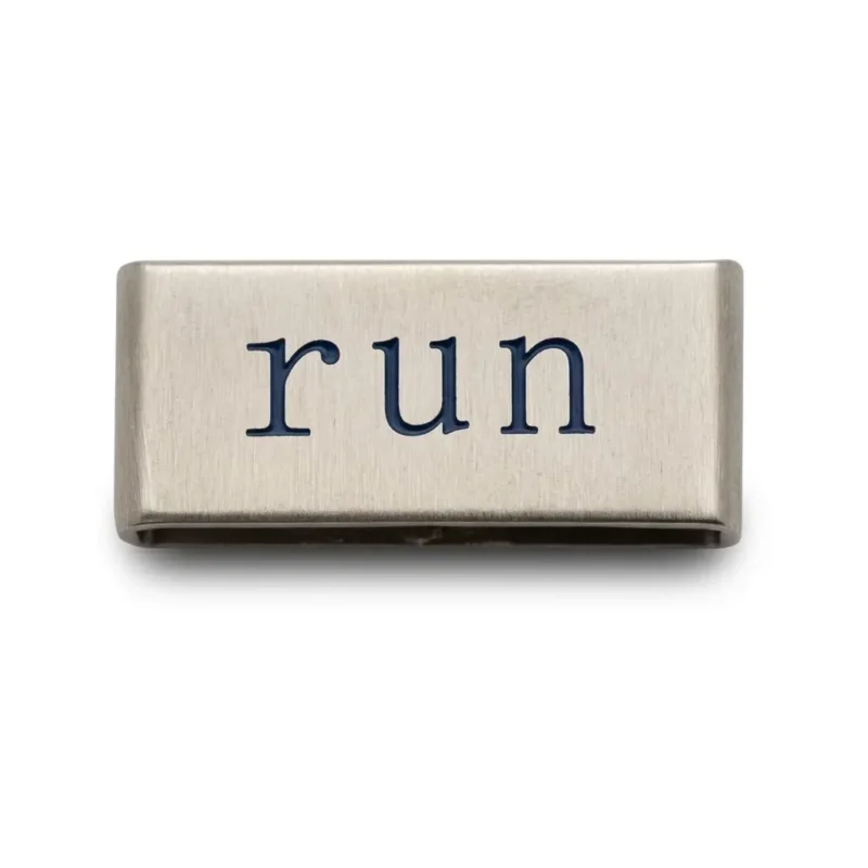 Slider Run engraved watch band charm Australia - brushed stainless steel navy blue serif font