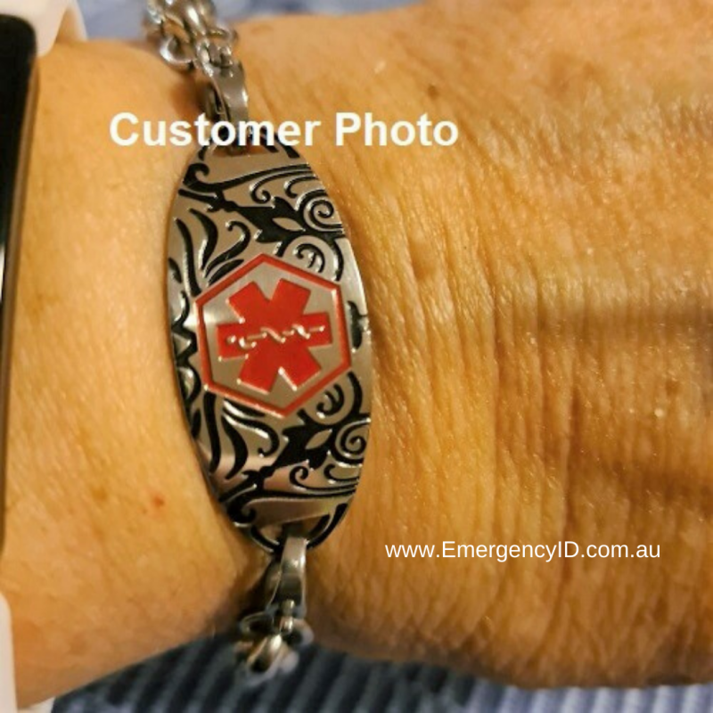 CUSTOMER'S PHOTO Cressy Style Emergency ID medical alert bracelet