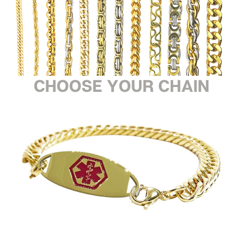 Bridport Style – Gold & Red Medallion WITH Bracelet Chain of your choice
