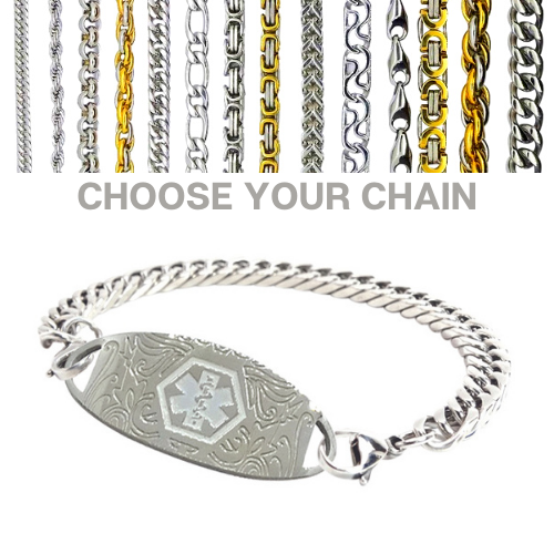 Oatlands Style – Stainless Steel and White Medallion WITH Bracelet Chain of your choice