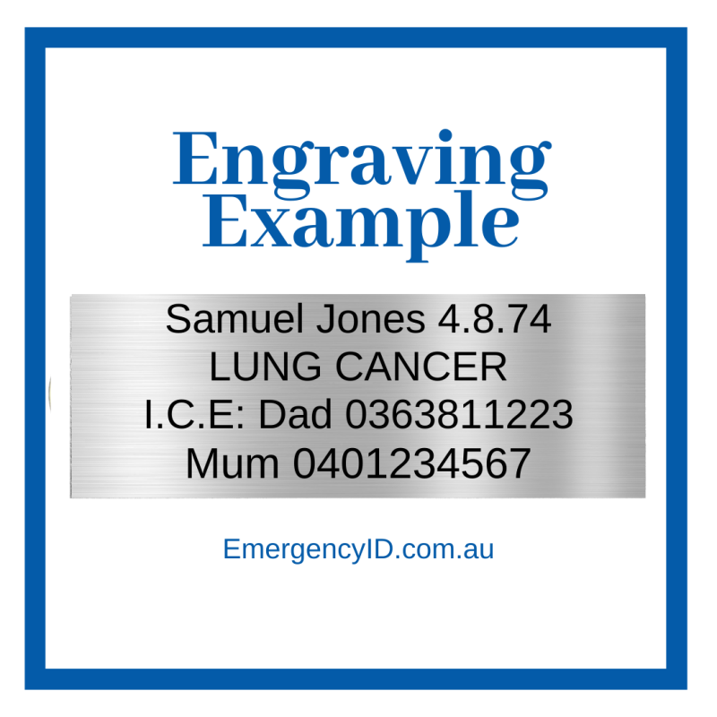 Engraving example LUNG CANCER by Emergency ID medical alert