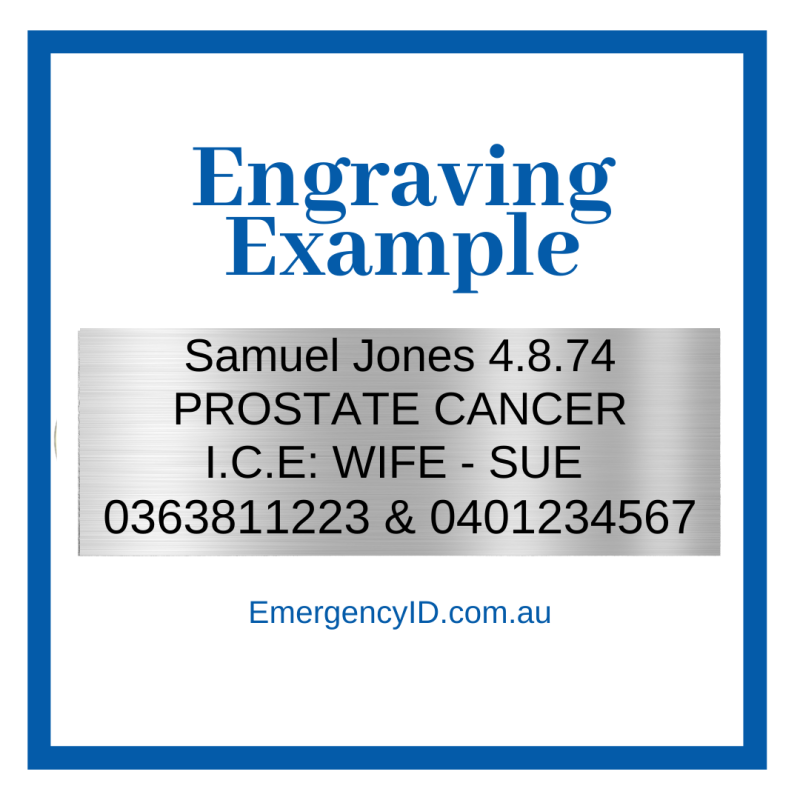 Engraving example PROSTATE CANCER by Emergency ID medical alert