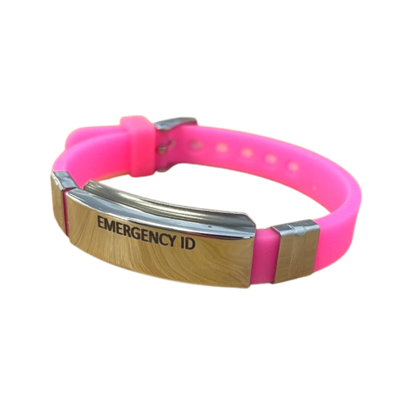 PINK Slim Watchband Style Silicone Wristband by Emergency ID Australia medical alerts (1)