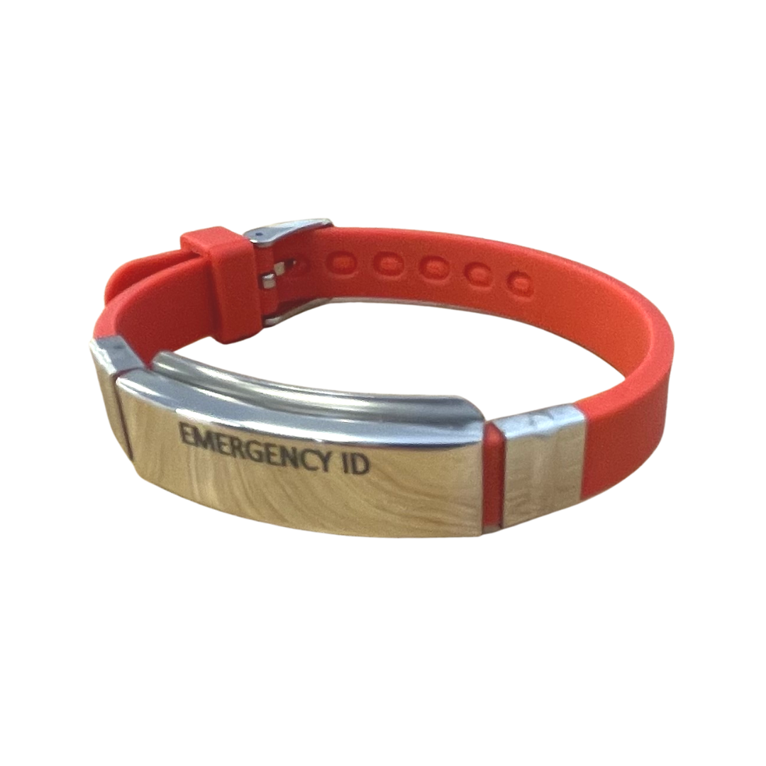 RED Slim Watchband Style Silicone Wristband by Emergency ID Australia medical alerts 1
