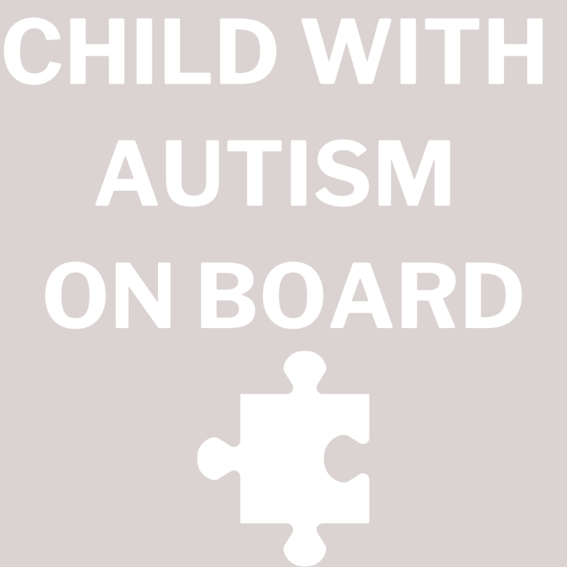 VINYL DECAL STICKER - CHILD WITH AUTISM ON BOARD with puzzle piece