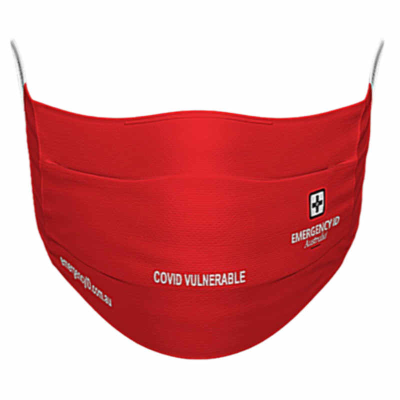 Red facemask by Emergency ID Australia front