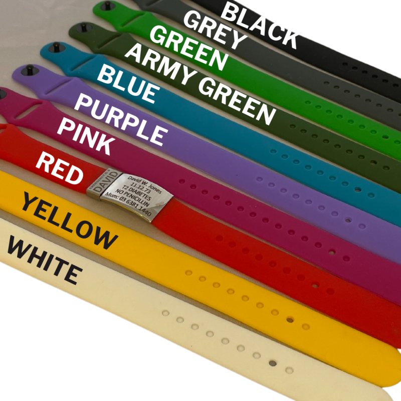 Slide & Secure Silicone ID Wristband Labelled Colours (1)