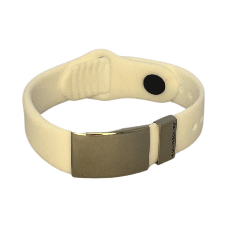Slide & Secure Silicone ID Wristband WHITE FRONT