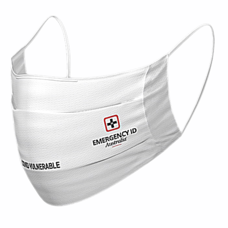 White facemask by Emergency ID Australia left side