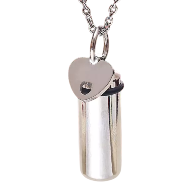 Emergency ID Pill Pendant with heart tag and no medical symbols