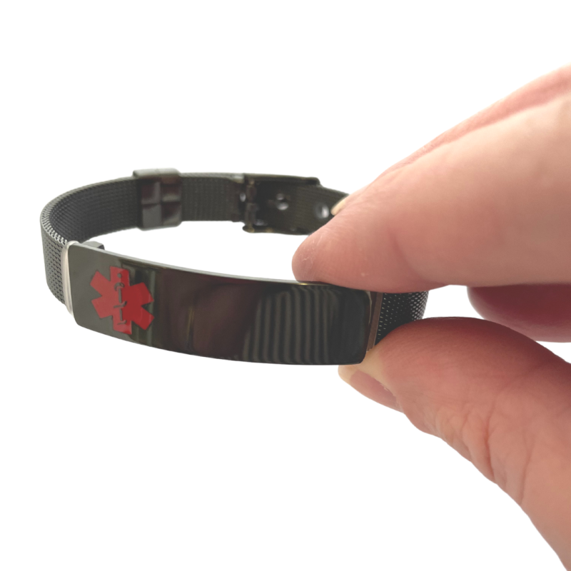 Black mesh Emergency ID medical alert bracelet (6)
