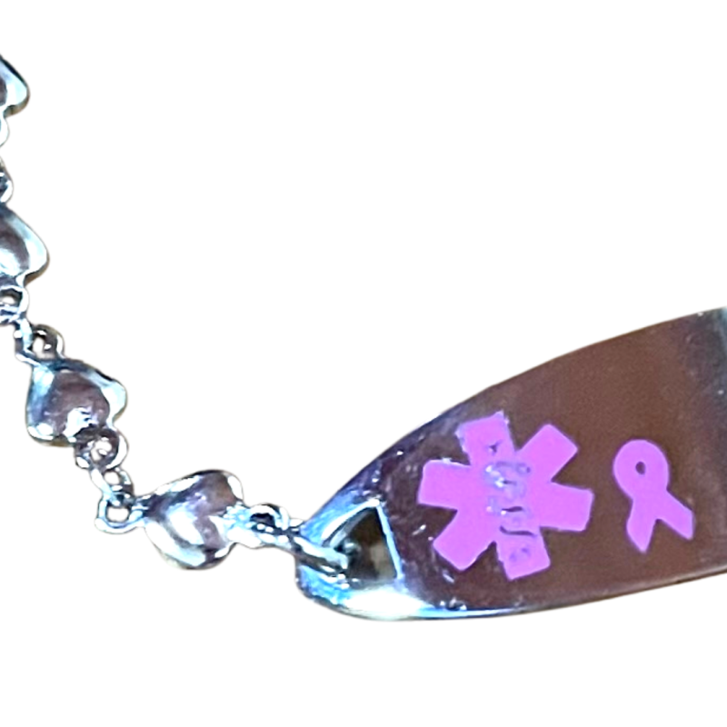 Breast Cancer Pink Ribbon Emergency ID medical alert bracelet