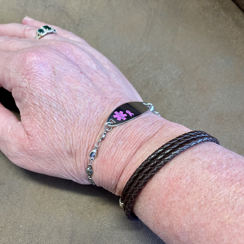 Breast cancer medical alert Emergency ID bracelet