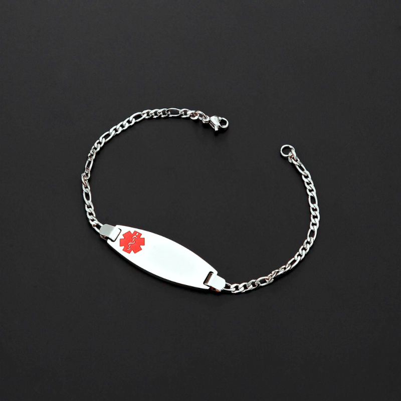 "Silver Apollo Medical Alert Bracelet: Elegant Silver finish with customizable engraving for conveying crucial health information during emergencies."