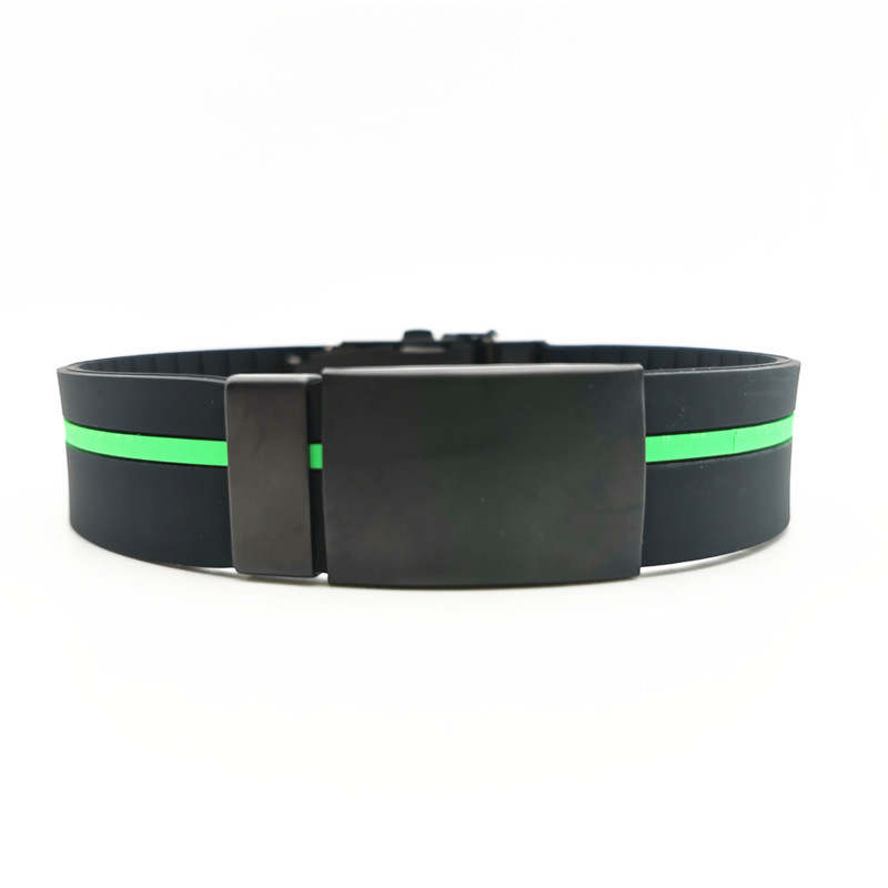 Green Line With Black Silicone Emergency ID Wristband